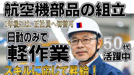 【各務原市／日勤のみ】★航空機関係の部品製造・組立業務　スキル次第で時給が上がります。最大時給1,875円♪【2025年11月21日更新】